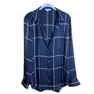 Equipment femme Black sheer light weight window pain longsleeve button up top L